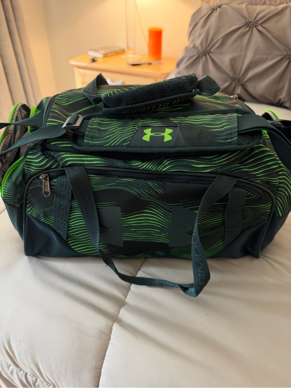 Under Armour Black and Neon Green Sport Duffle Bag